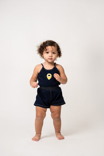 Birnham On The Sea Girls Gathered Romper - Indigo
