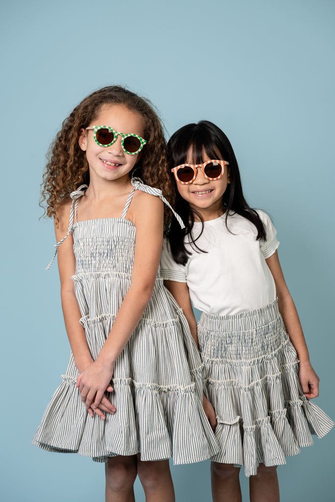 Birnham On The Sea Ruffle Skirt - Blue Denim Stripe