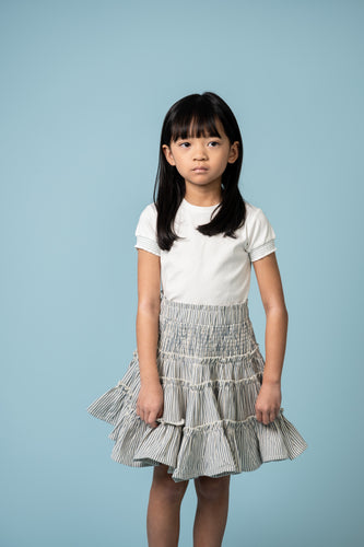 Birnham On The Sea Ruffle Skirt - Blue Denim Stripe