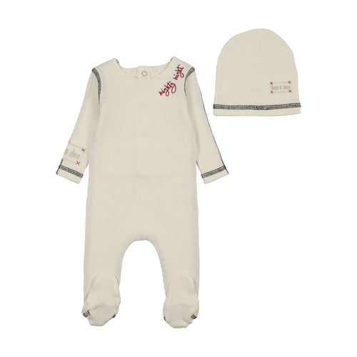 Bee & Dee Contrast Footie And Beanie - Cream