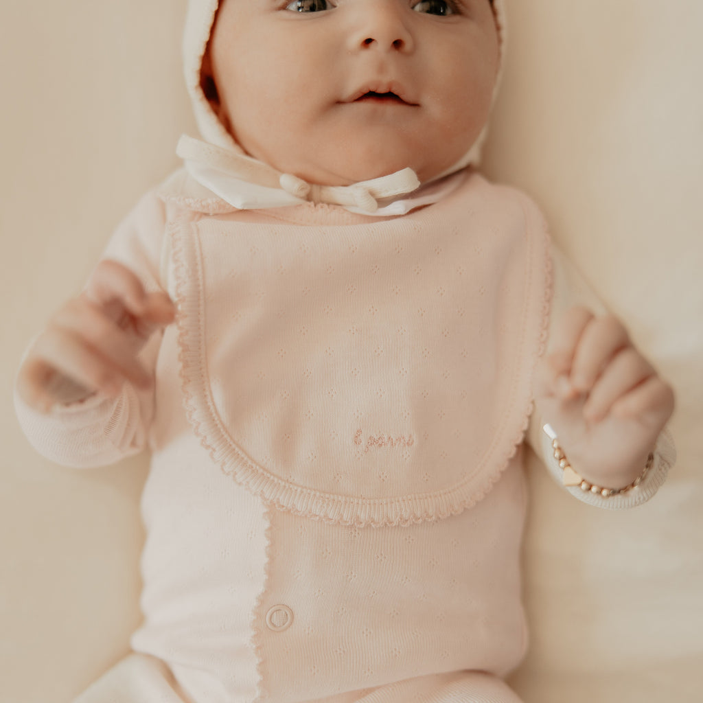 Little Parni Pointelle Footie, Bonnet And Bib (K656) - Pink