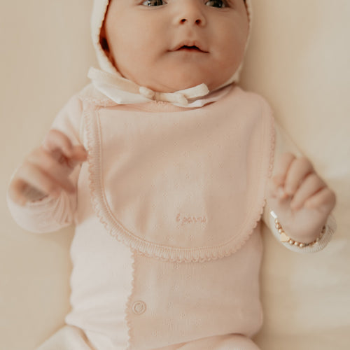 Little Parni Pointelle Footie, Bonnet And Bib (K656) - Pink