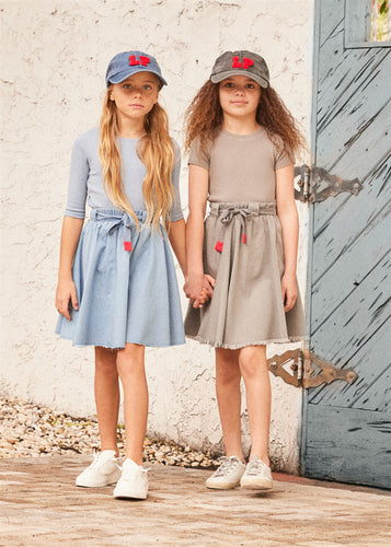 Little Parni K230 Denim Skirt With Drawstring -  Light Blue