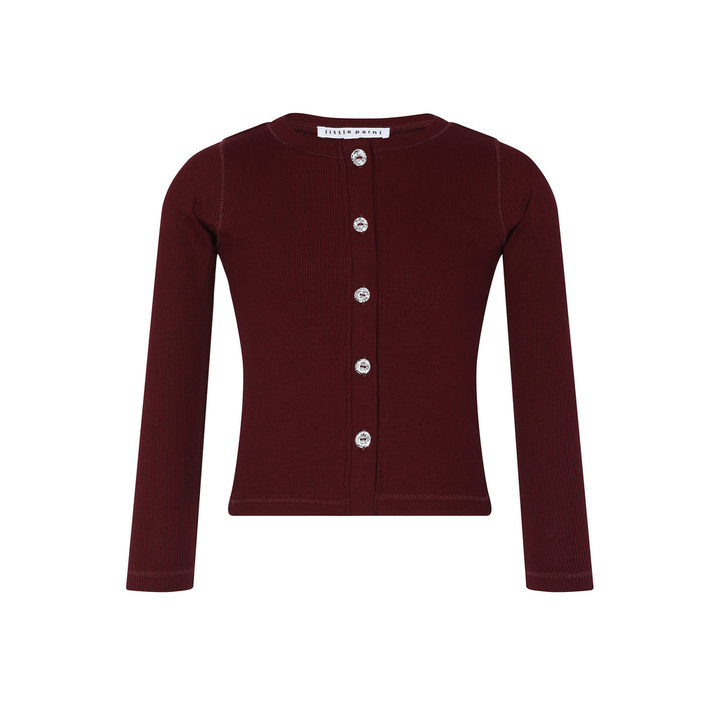Little Parni Rhinestone Cardigan (K545) - Burgundy