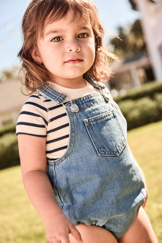 Little Parni Wide Striped Onesie (K617) - Navy/Ivory