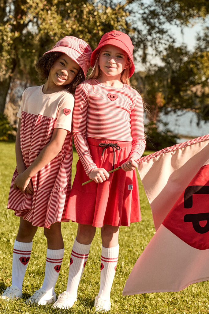 Little Parni Varsity Tiered Dress (K600) - Coral/Pink (Short Sleeve)