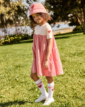 Load image into Gallery viewer, Little Parni Varsity Tiered Dress (K600) - Coral/Pink (Short Sleeve)