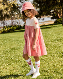 Little Parni Varsity Tiered Dress (K600) - Coral/Pink (Short Sleeve)