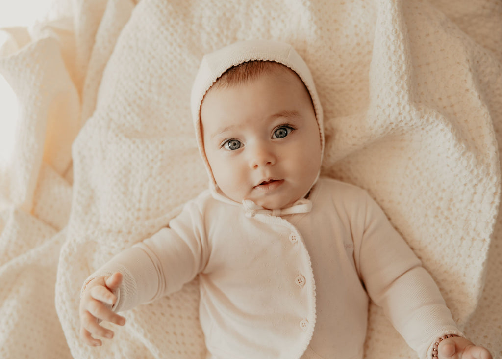 Little Parni Pointelle Footie, Cardigan And Bonnet (K655) - Pink