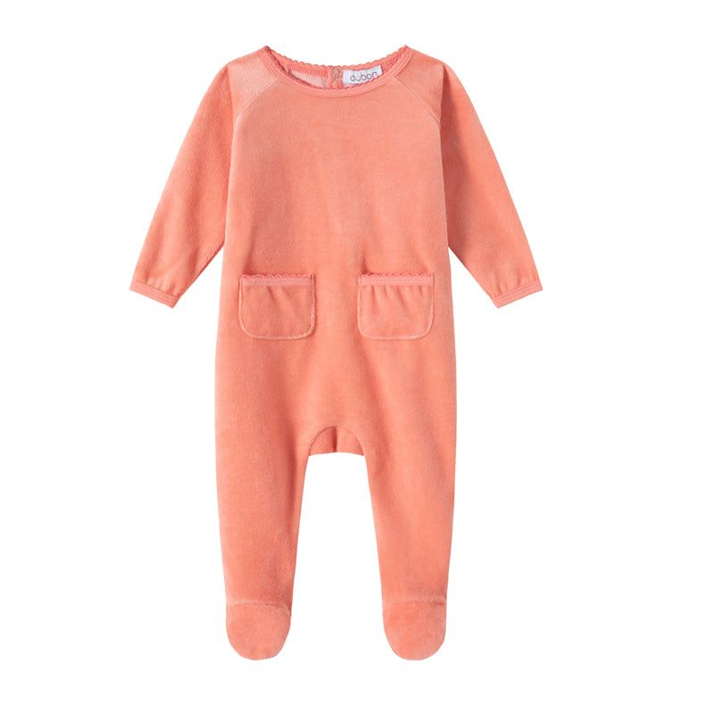 Oubon Pocket Velour Footie - Coral