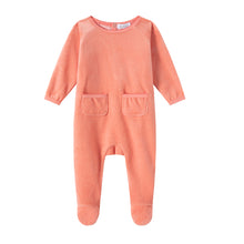 Load image into Gallery viewer, Oubon Pocket Velour Footie - Coral