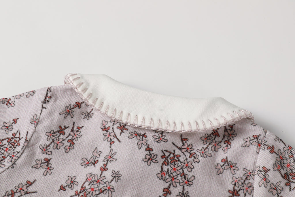 Nou Nelle Corduroy Floral Shirt and Suspender Pants