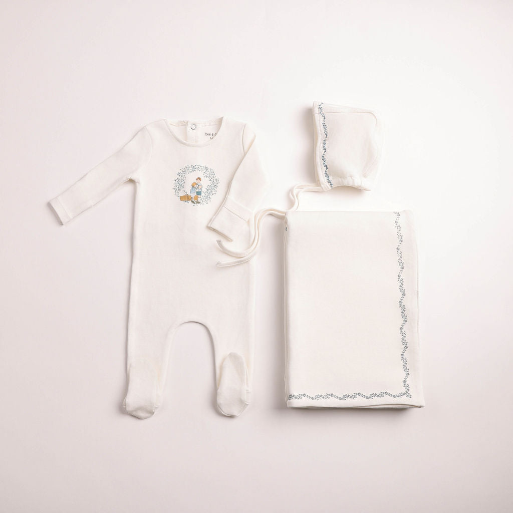 Bee & Dee Boys Cradle Scene Layette Set - Chalk White
