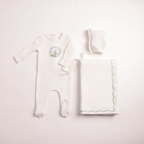 Bee & Dee Boys Cradle Scene Layette Set - Chalk White