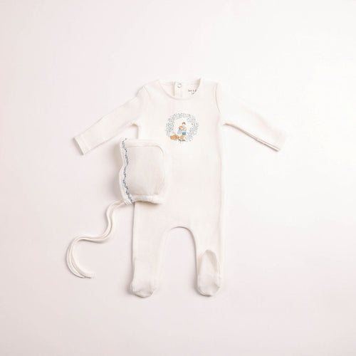 Bee & Dee Boys Cradle Scene Footie And Bonnet - Chalk White