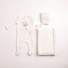 Load image into Gallery viewer, Bee &amp; Dee Girls Cradle Scene Layette Set - Chalk White