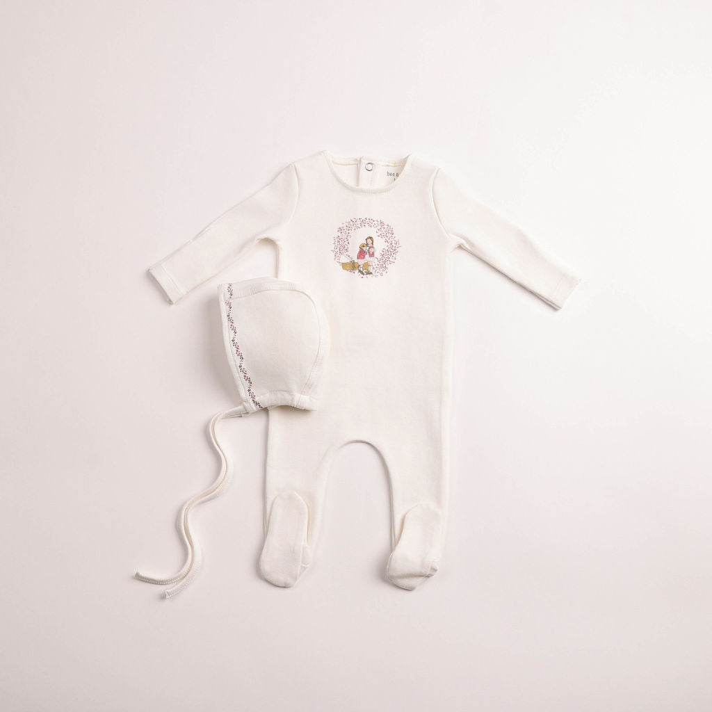 Bee & Dee Girls Cradle Scene Footie And Bonnet - Chalk White