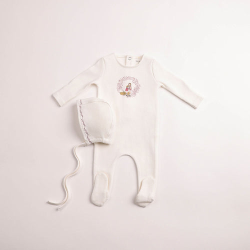 Bee & Dee Girls Cradle Scene Footie And Bonnet - Chalk White