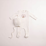 Bee & Dee Girls Cradle Scene Footie And Bonnet - Chalk White