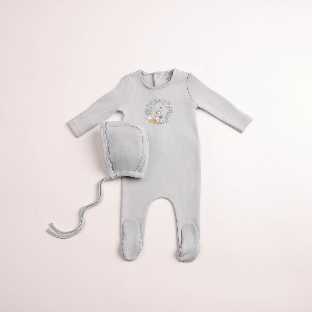 Bee & Dee Cradle Scene Footie And Bonnet - Crisp Blue
