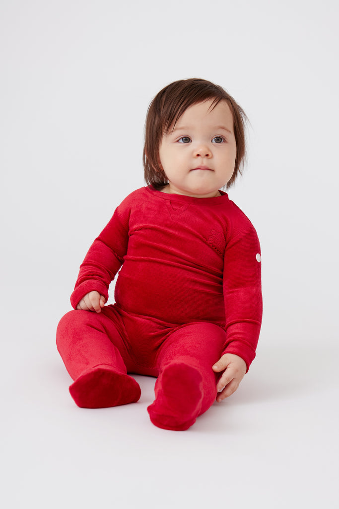 Crew Rib Velour Romper - Red