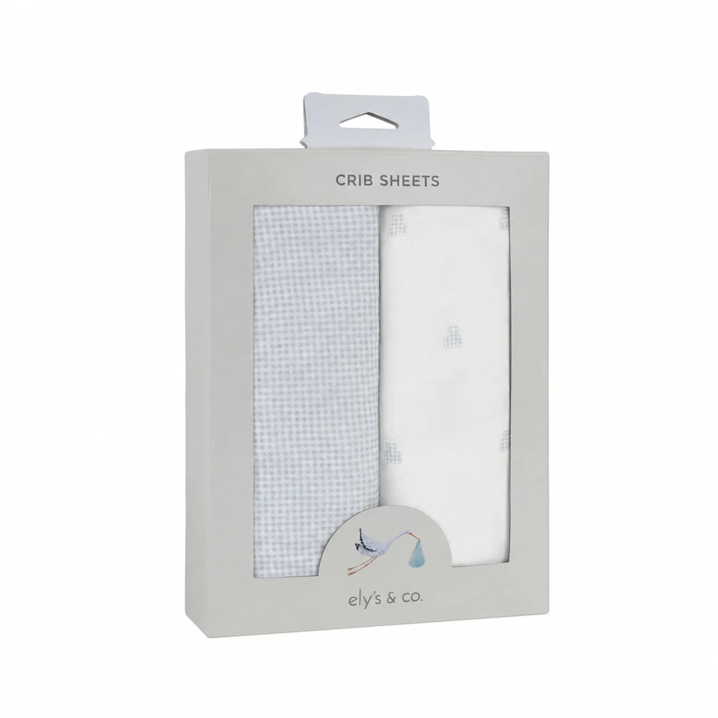 Ely's & Co 2 Pack Jersey Crib Sheets - Gingham Bear Collection - Blue