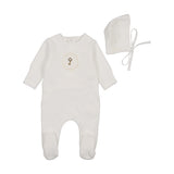 Bee & Dee Crochet Velour Footie And Bonnet - Chalk White Boys