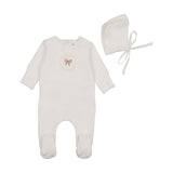 Bee & Dee Crochet Velour Footie And Bonnet - Chalk White Girls