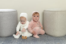 Load image into Gallery viewer, Bee &amp; Dee Crochet Velour Footie And Bonnet - Champagne Pink