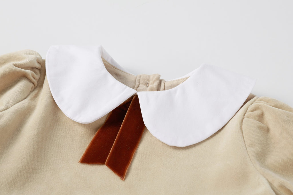 NouNelle Crushed Velour Tan Tie Dress