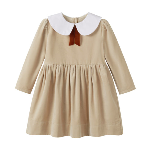 NouNelle Crushed Velour Tan Tie Dress