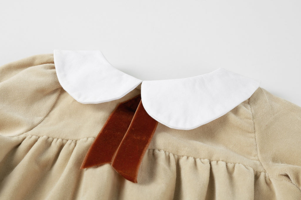 NouNelle Crushed Velour Tan Tie Romper