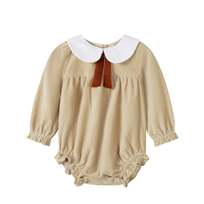 NouNelle Crushed Velour Tan Tie Romper
