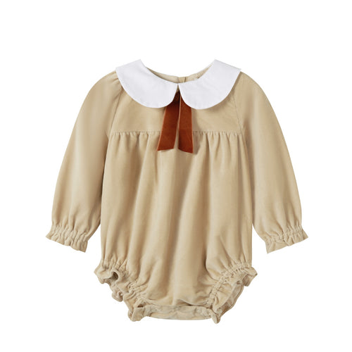 NouNelle Crushed Velour Tan Tie Romper