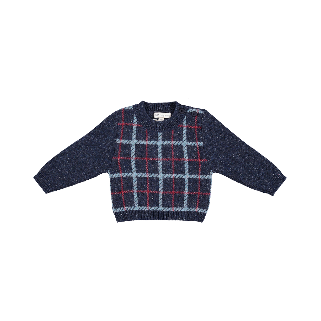Bebe Organic Cruz Baby Sweater - Blue Check Knit