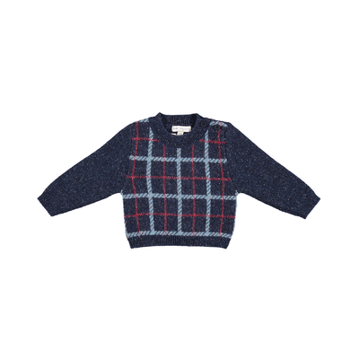 Bebe Organic Cruz Baby Sweater - Blue Check Knit