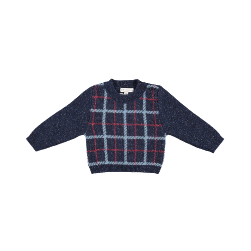 Bebe Organic Cruz Baby Sweater - Blue Check Knit