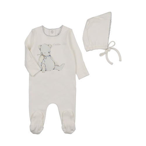 Bee & Dee Cuddle Time Footie And Bonnet - Chalk White Boys