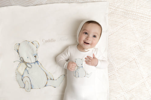 Bee & Dee Cuddle Time Footie And Bonnet - Chalk White Boys