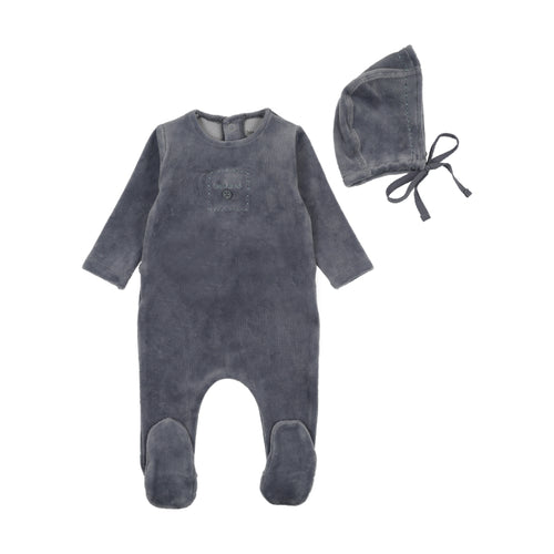 Bee & Dee Cute As A Button Footie And Bonnet - Blue Horizon