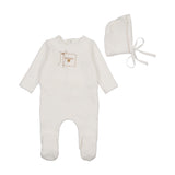 Bee & Dee Cute As A Button Footie And Bonnet - Chalk White