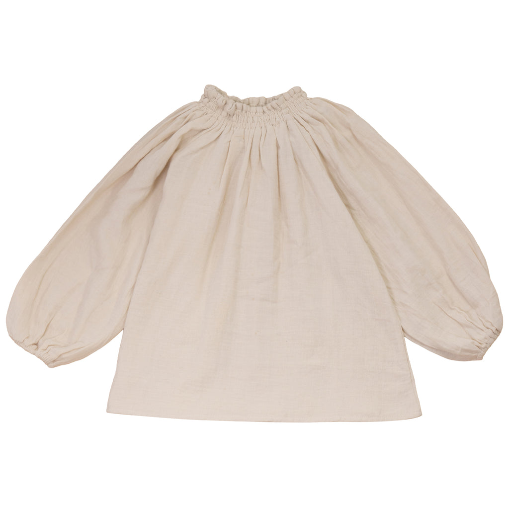 Calla Lili Girls Shirt With Smocking At Neck - Cream