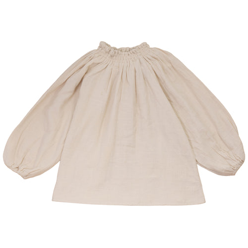 Calla Lili Girls Shirt With Smocking At Neck - Cream