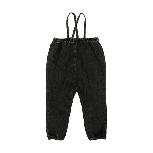 Lil Legs Denim Bow Suspender Romper - Black Denim