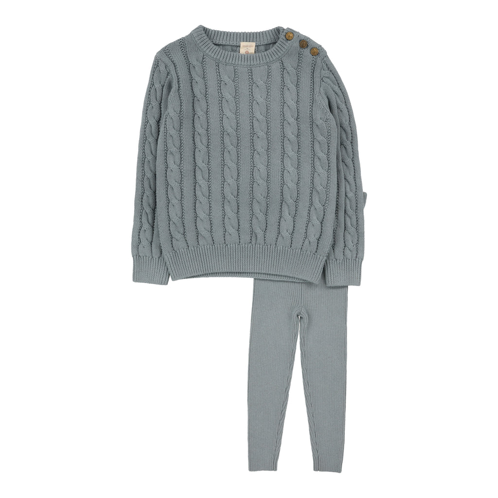 Lil Legs Cable Knit Set - Dusty Blue
