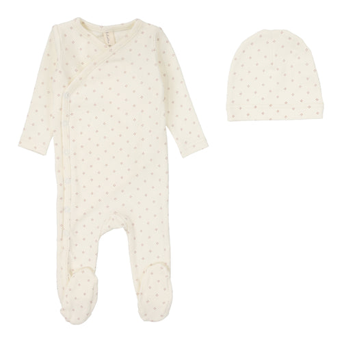 Lilette Diamond Dot Footie And Hat - Cream/Berry
