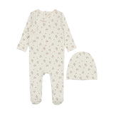Lilette Dainty Floral Footie & Beanie - Winter White Floral
