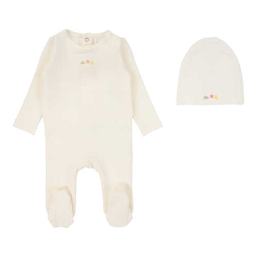 Lilette Dreamy Graphic Footie And Hat - Winter White/Apricot