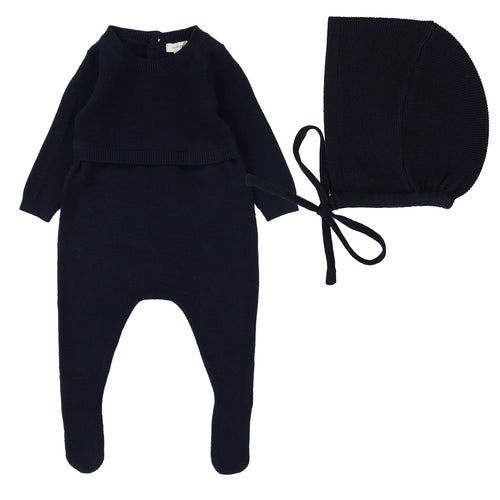 Lil Legs Knit Footie And Bonnet - Navy