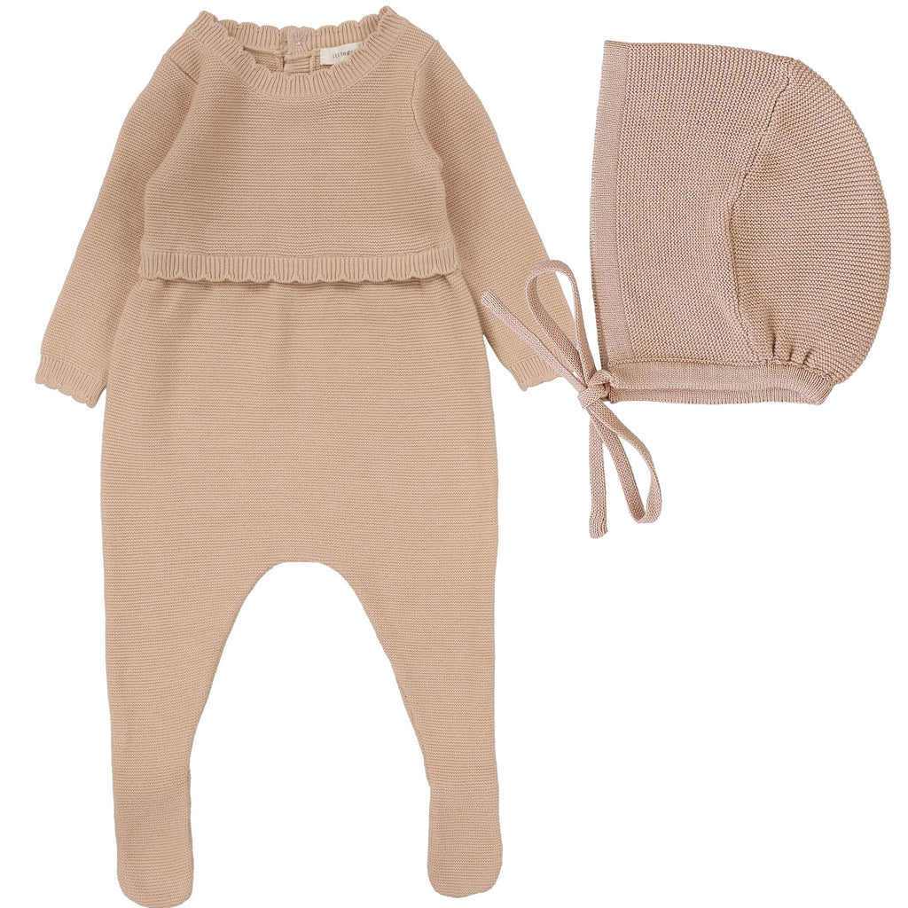 Lil Legs Knit Footie And Bonnet - Dusty Pink